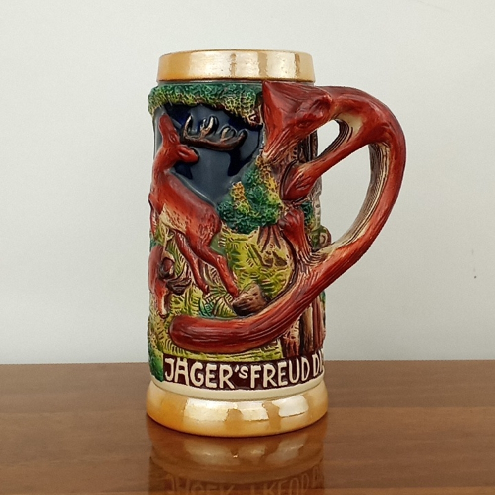 Vintage west german beer stein original king stoneware fox handle